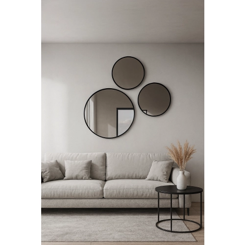 Lustro FAMILIA SET – nowoczesny komplet 3 luster okrągłych w ramie MDF do salonu, sypialni, przedpokoju i innych wnętrz